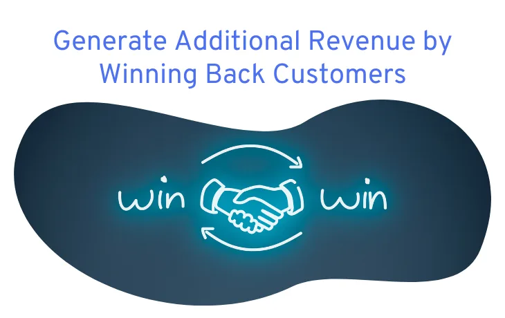 Neon sign with a handshake and "win" text on each side, under a title about additional revenue with customer retention.