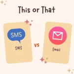 Two tan cards with rounded corners read SMS versus Email under a This or That heading.