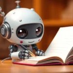 Robot writing in a book