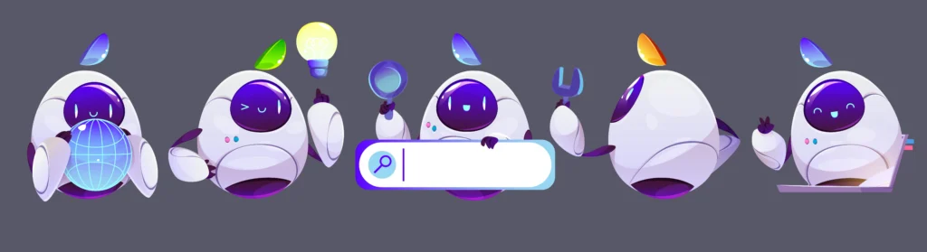 Cute robots performing various tasks